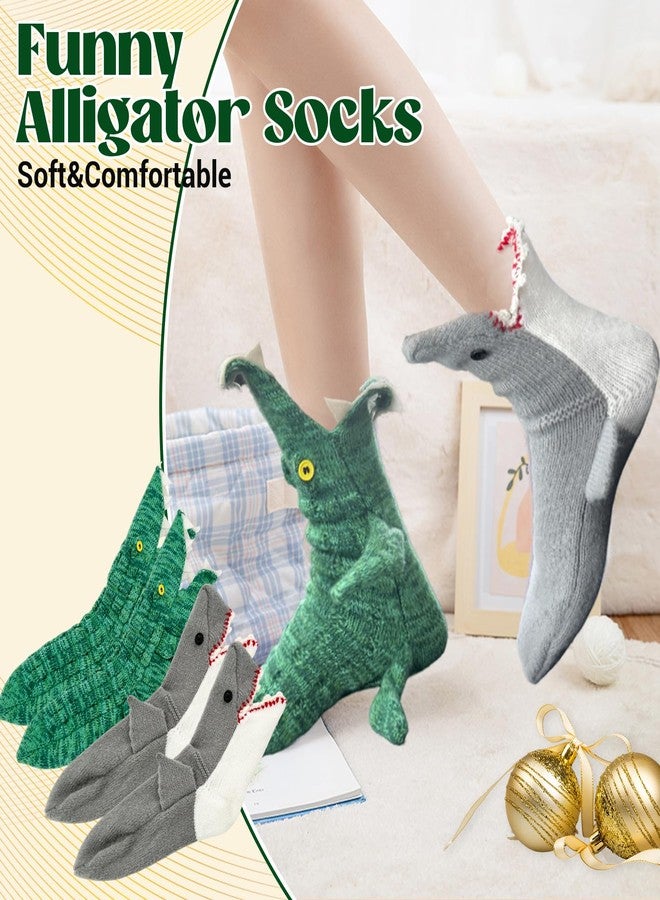Banyaa Novelty Animal Socks Alligator Socks Biting Leg Women Men, Knit Cute Floor Crazy Funny Warm - Image 2